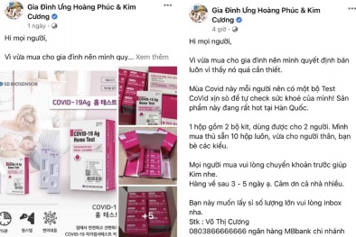 Bộ Y tế đã cảnh báo, vợ chồng ca sĩ Ưng Hoàng Phúc và Kim Cương vẫn rao bán kit test nhanh COVID-19 trên mạng xã hội?
