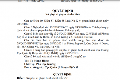 Xử phạt vi phạm hành chính Công ty Cổ phần xuất nhập khẩu y tế TP.HCM