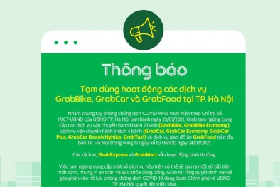 Grab, Now đồng loạt thông báo dừng chở khách, giao đồ ăn ngay ngày đầu Hà Nội giãn cách