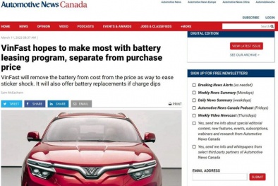 Tuần báo ô tô số 1 Bắc Mỹ đánh giá gì về chính sách thuê pin của hãng xe Việt VinFast?