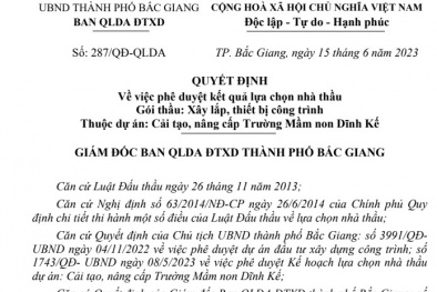 Giám đốc BQL DA ĐTXD TP Bắc Giang phê duyệt HSMT đúng tiêu chuẩn kỹ thuật và pháp luật?