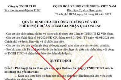 Cảnh báo giả mạo Bộ Công Thương về việc phê duyệt dự án tham gia nhận quà online
