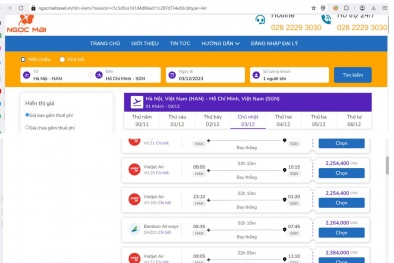 Ngọc Mai Travel có dấu hiệu bán vé máy bay trên website chưa đăng ký Bộ Công Thương