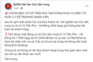 Ăn buffet hải sản Cửu Vân Long, khách hàng phản ánh chất lượng đồ ăn có vấn đề?