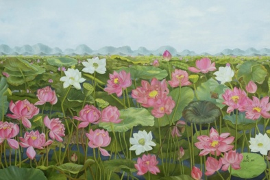 Chiêm ngưỡng Bức tranh Sen Liên Hoa Tịnh Cảnh tại lễ hội Sen Hà Nội 2024