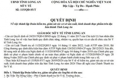 Long An: Cảnh báo giả mạo quyết định của Sở Y tế tỉnh để kiểm tra cơ sở kinh doanh thực phẩm
