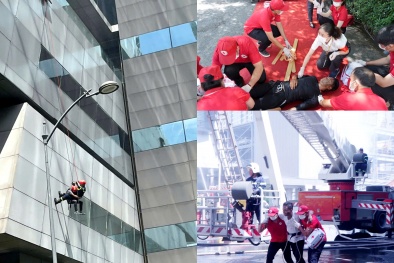 Diễn tập phương án chữa cháy, cứu nạn cứu hộ tại PV GAS Tower 