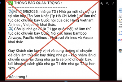 Thông tin chuyển vị trí làm thủ tục bay sang ga T3 Tân Sơn Nhất từ ngày 5/5 là tin giả