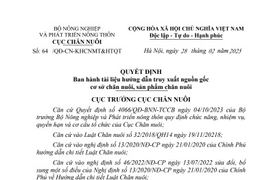 Ban hành tài liệu hướng dẫn truy xuất nguồn gốc: Minh bạch chuỗi cung ứng đối với cơ sở và sản phẩm chăn nuôi 