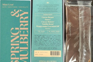 Thu hồi thanh chocolate bạc hà của Spring & Mulberry do nguy cơ nhiễm Salmonella