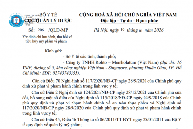 Thu hồi toàn quốc lô kem rửa mặt Vitamin Acnes của Công ty TNHH Rohto – Mentholatum