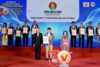 Phân Bón Cà Mau giữ vững danh hiệu Hàng Việt Nam chất lượng cao năm 2026