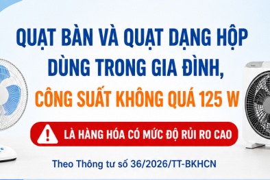 Quạt bàn, quạt hộp công suất không quá 125 W phải đáp ứng QCVN 4:2009/BKHCN